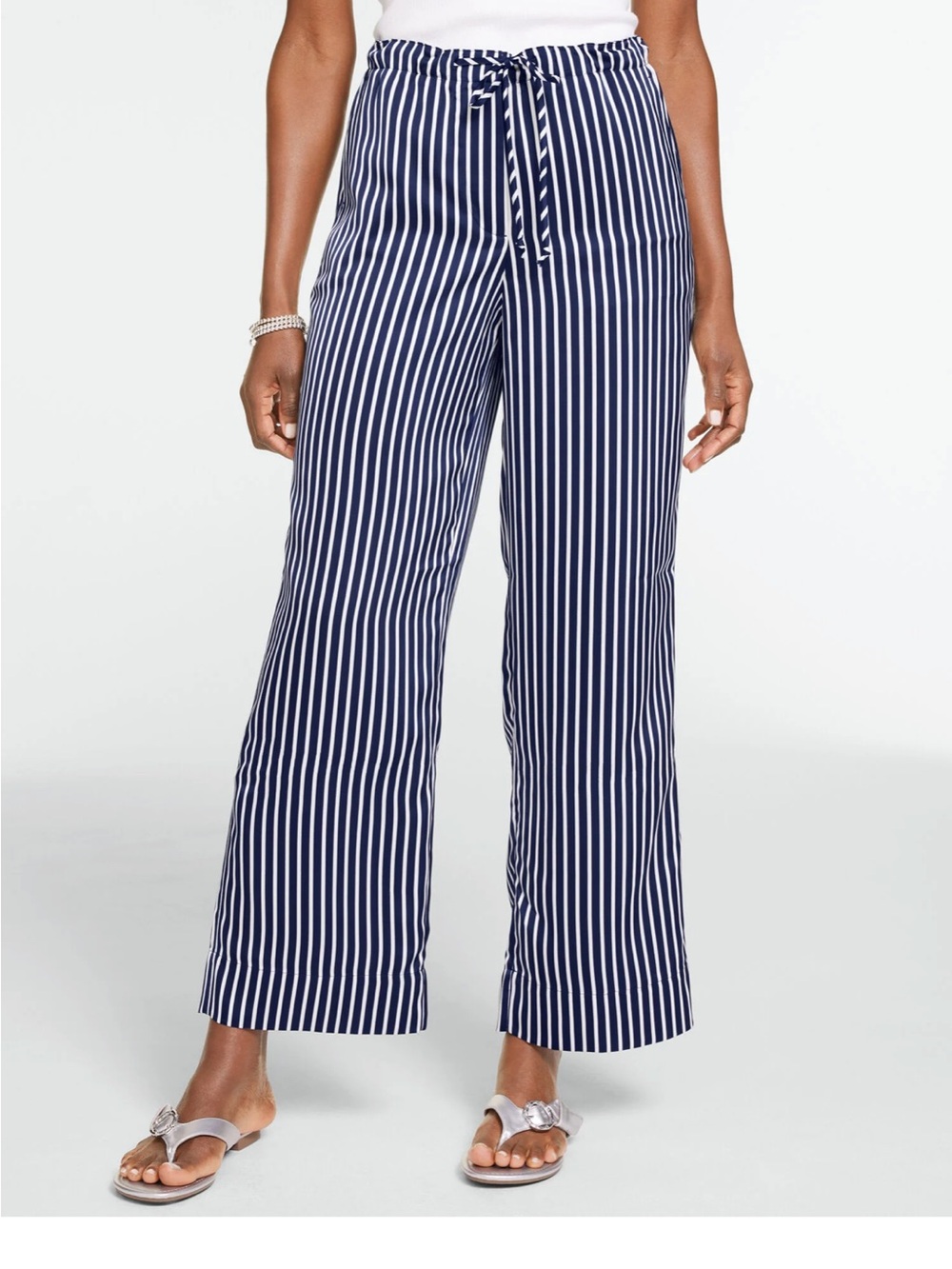 Talbots Navy and White Vertical Stripe High-Rise Pants - Picture 2 of 4